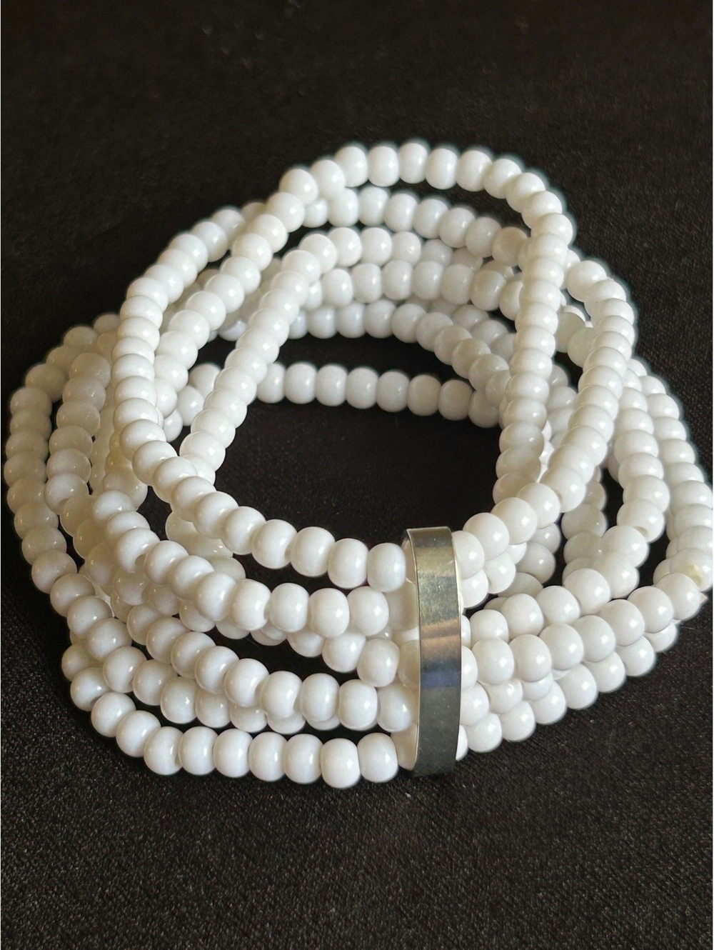 White Beaded Wrap Bracelet with Silver Accent